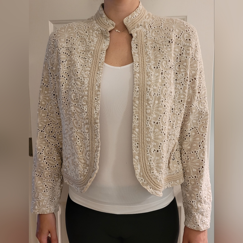 Chico's Beige Eyelet Jacket. Size -Chico's 2. - Picture 1 of 8